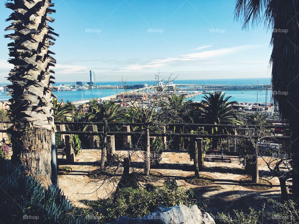 Sunny view on Barcelona port