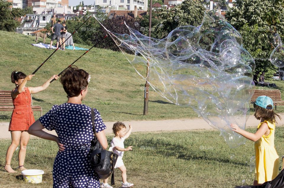 Soap bubbles in the park