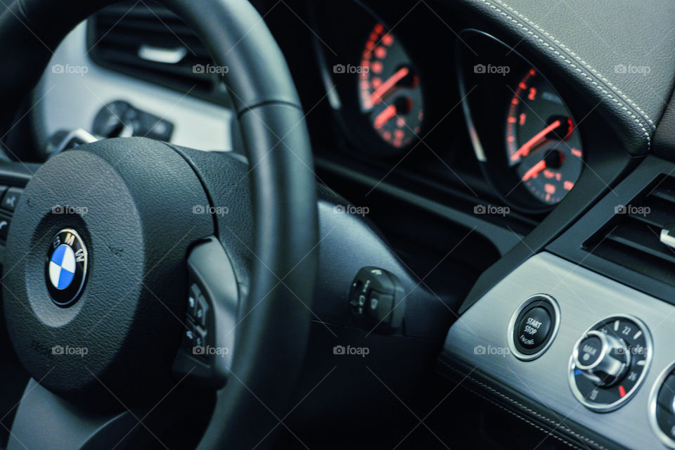 Interior of a MBW in a carshop.