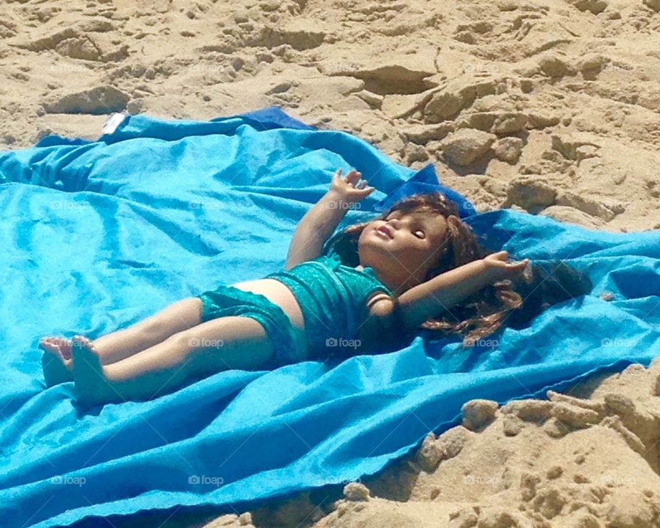 AG doll at the beach
