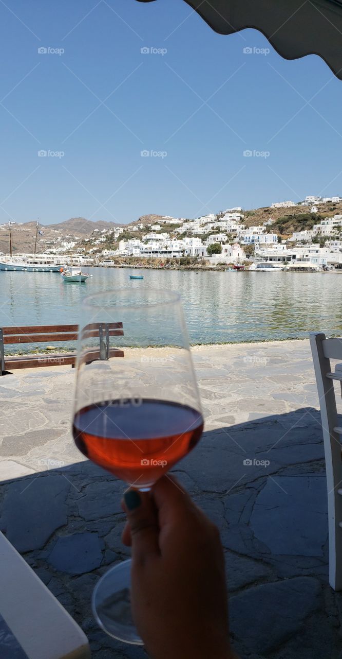 Wine at the beach in Mykonos, Greece