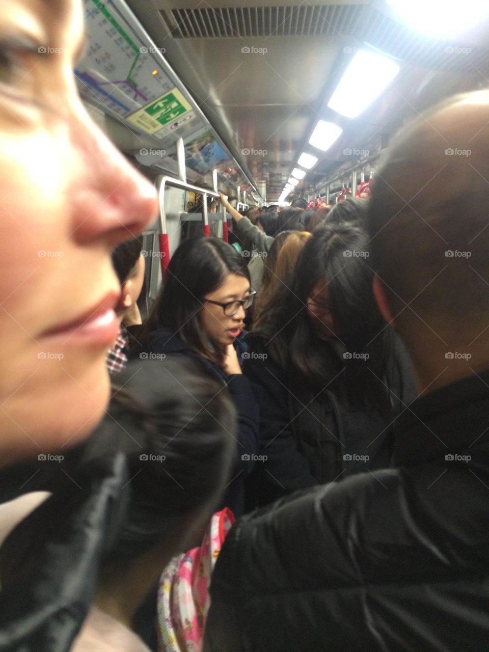 Public transport at rush hour in Hong Kong speed train