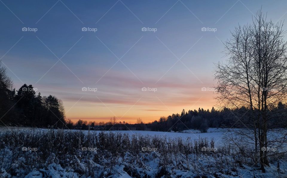 sunset in winter