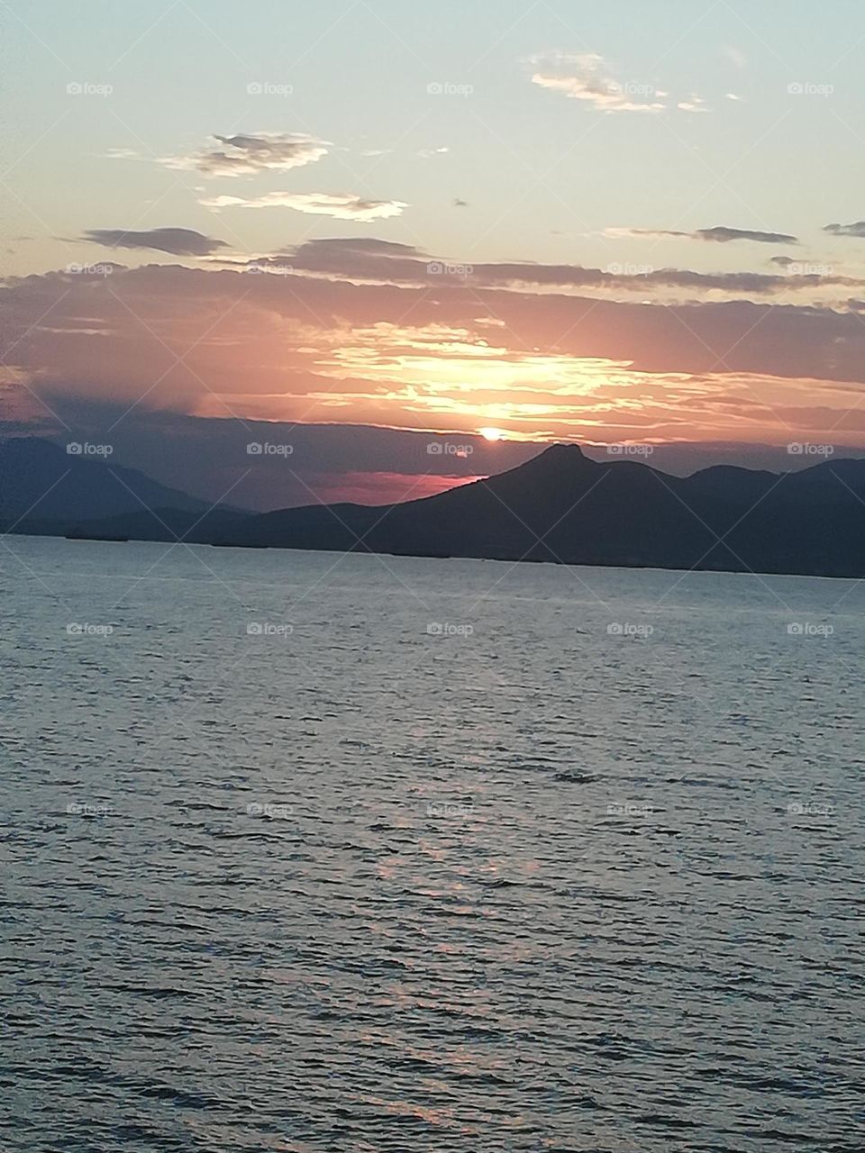 Sunset sea and mountains
