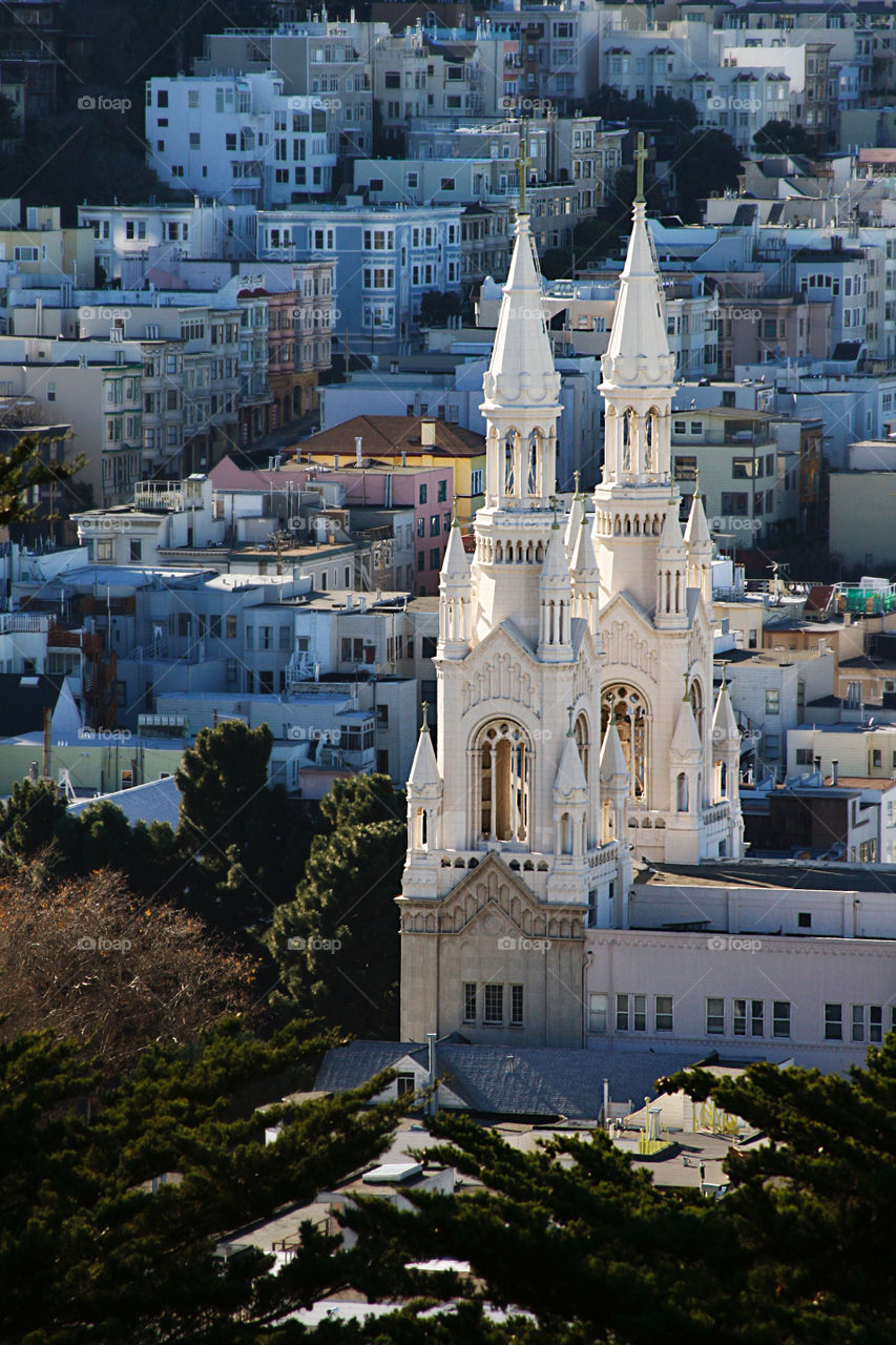 Cityscape with a church 