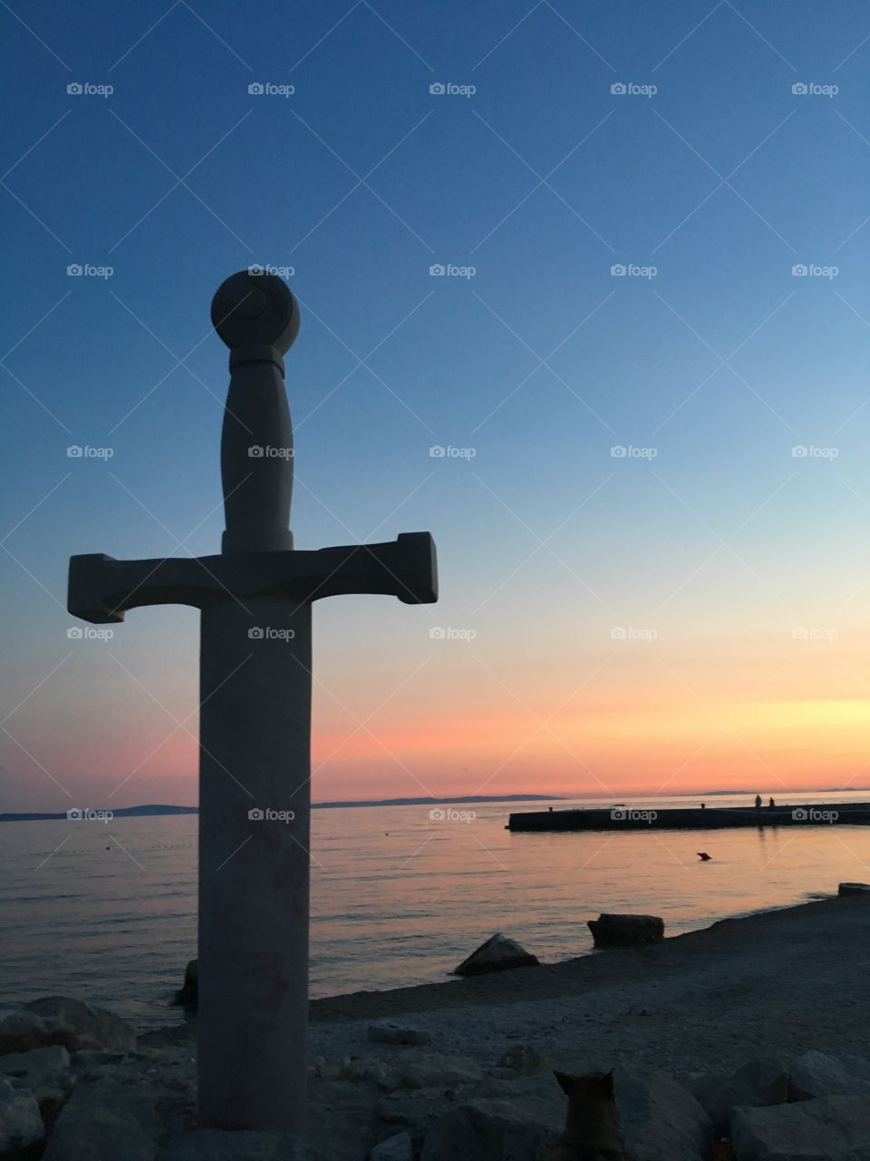 Sword  Monument in Podstrana croatia at Sunset 