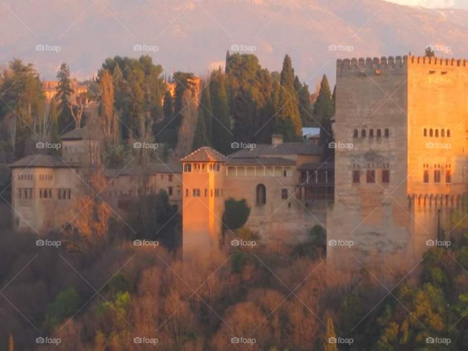 Alhambra. This photo of the Alhambra palace and fortress eas taken at sunset in Grenada, Spain 