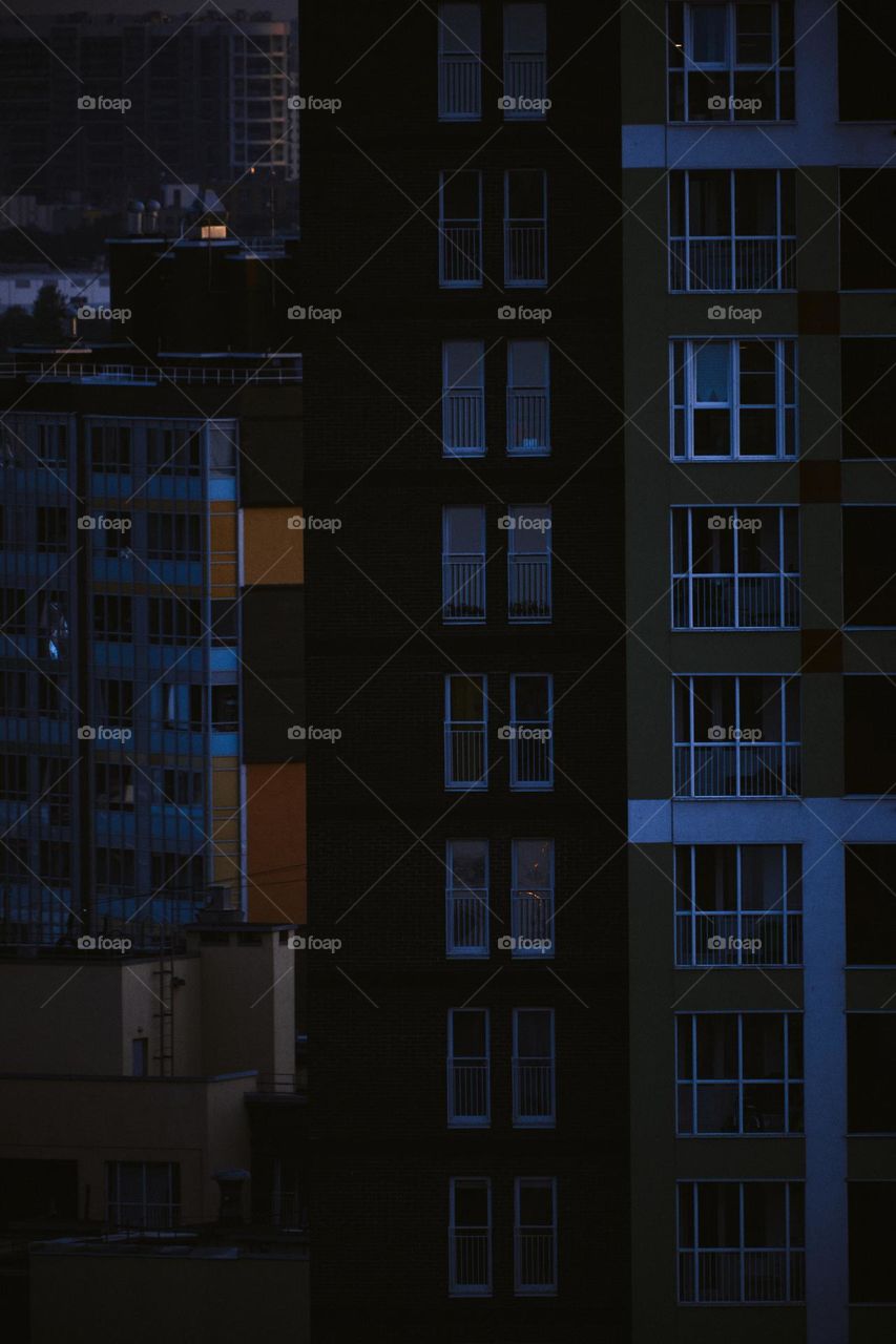 Apartment buildings in the evening