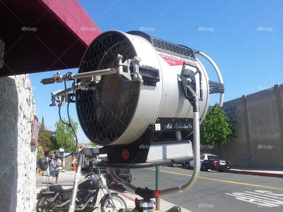 spot light at film set. a spot light at a filming at a local bar.