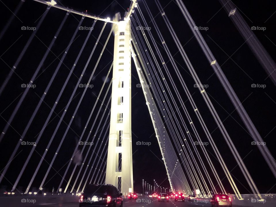 San Francisco bay bridge at night 