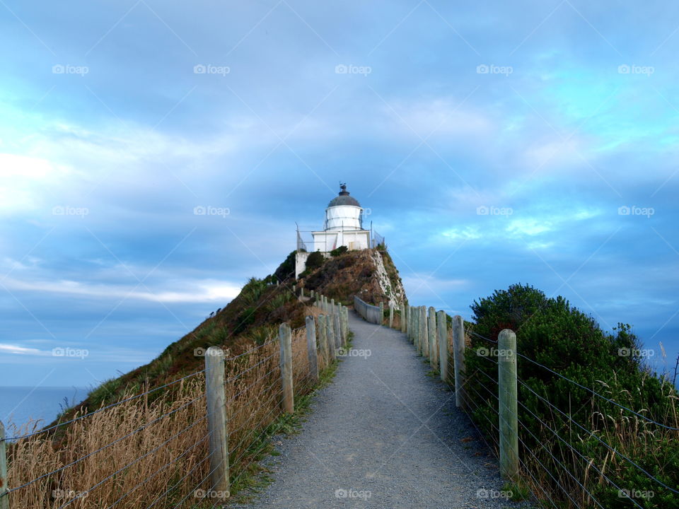 blue lights over the lighthouse