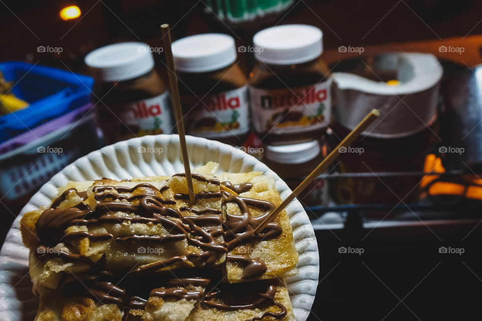 Banana Nutella Rotee from a street stall in Chiang Mai, Thailand 