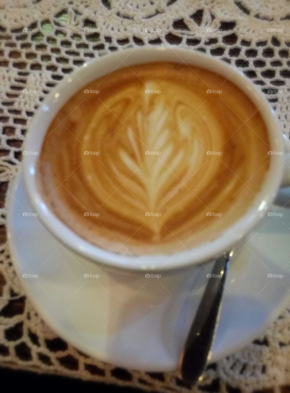 Elevated view of coffee in cup