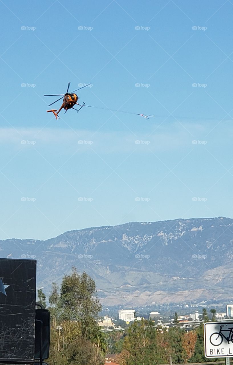 helicopter in action