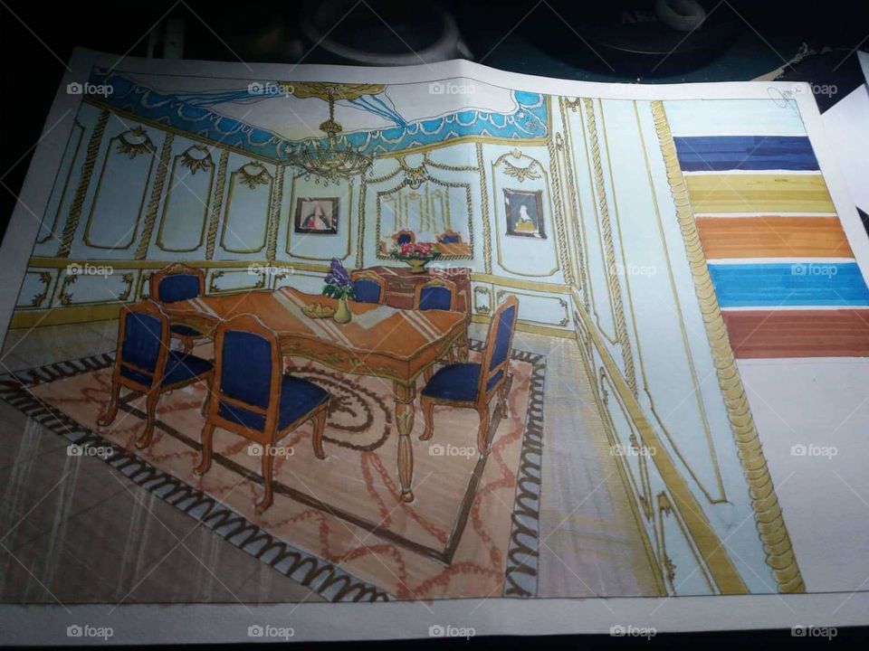 I did this interior perspective and I manually rendered it. If I remember it correctly, this is Neoclassical theme.