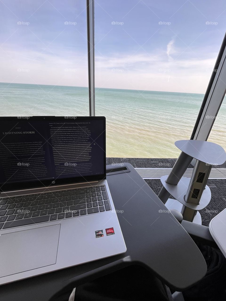 Studying the view of Lake Michigan at Loyola University 