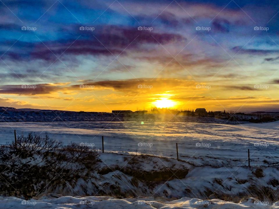 Snowy Iceland sunset