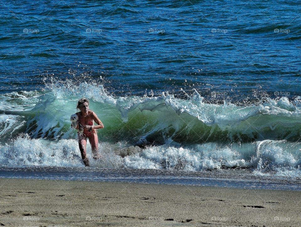 ocean woman blue sand by analia