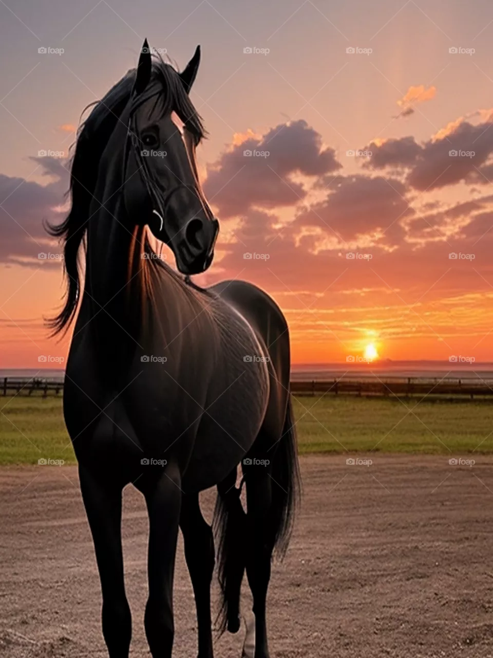 A beautiful black horse with a view