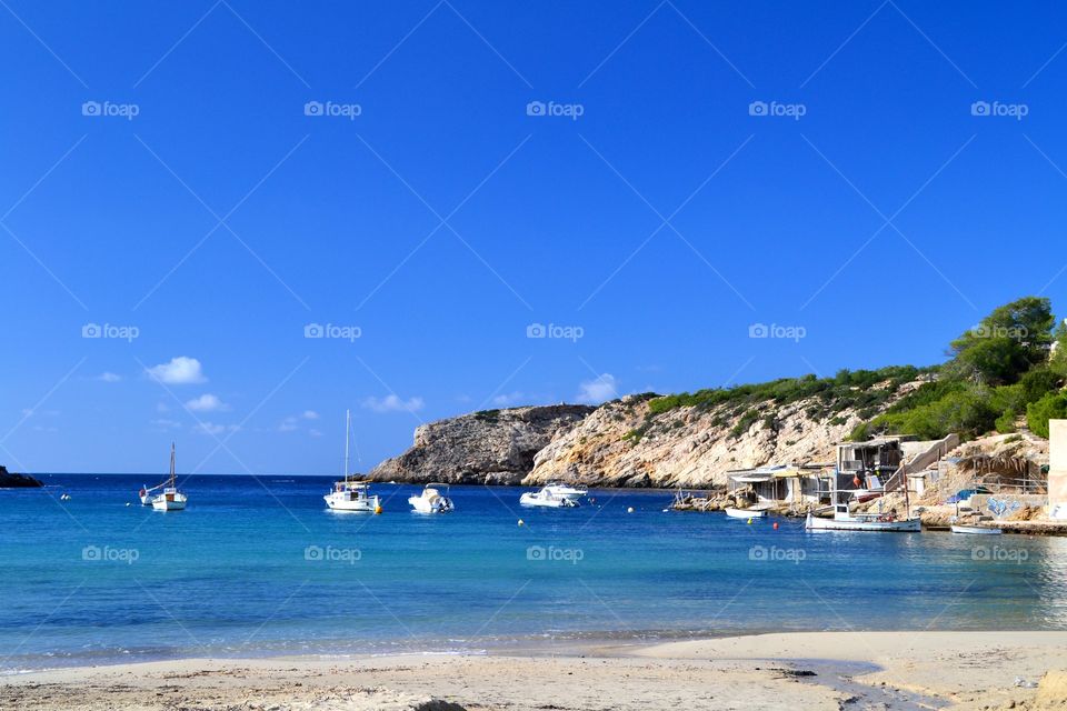 Cala Vadella beach in Ibiza, Spain