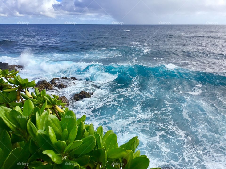 Waves by the sea cliffs