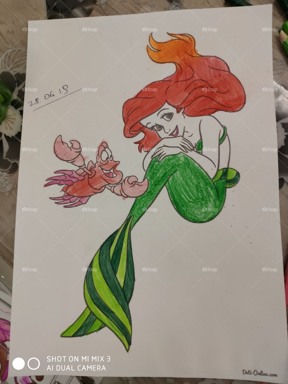 art, craft, Ariel little mermaid and her friend, colouring pencils , evening activity