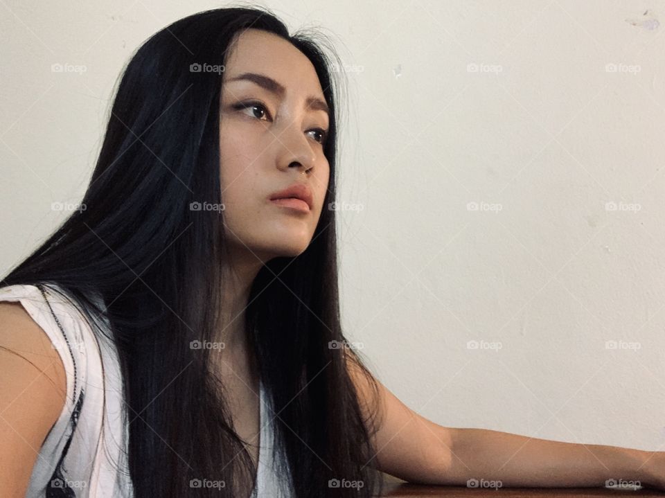 Woman who is thinking or curious of something