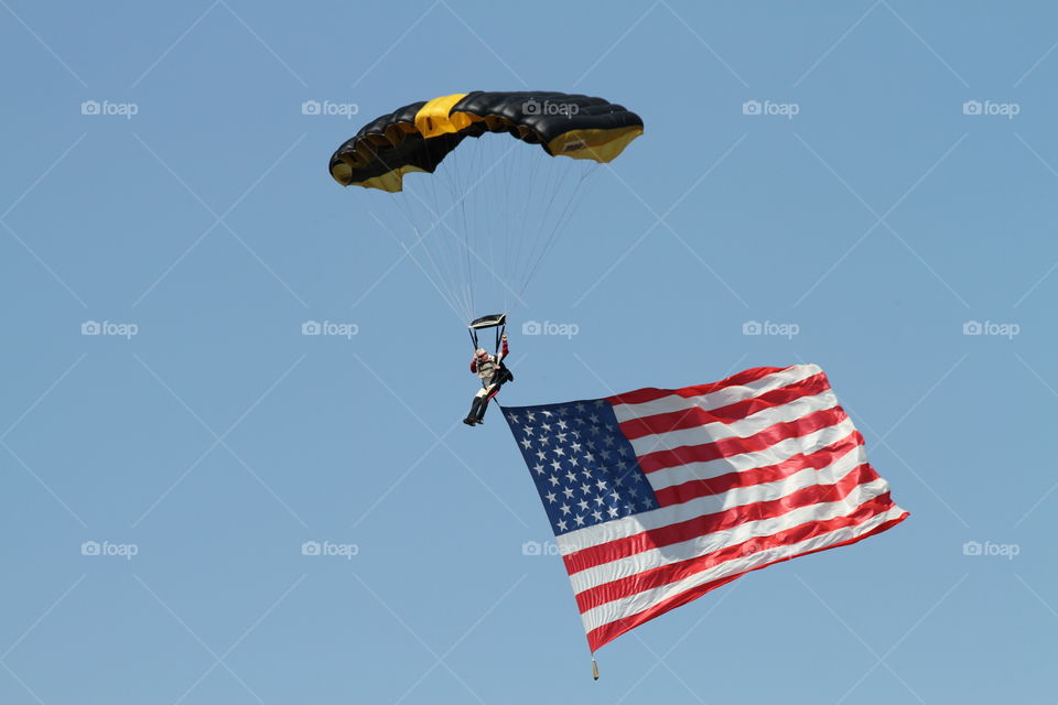 Skydiver with American flag
