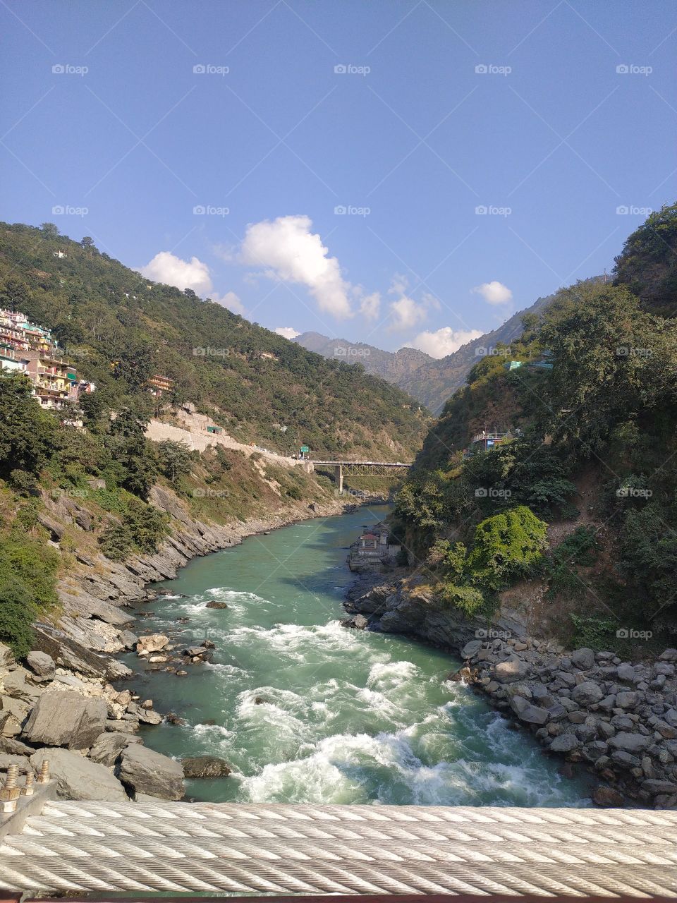 Sacred Bhagirathi at Devprayag flowing down to meet the Alaknanda river to form the Ganga