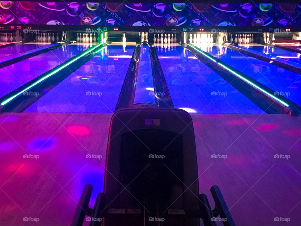 Bowling lanes night view 