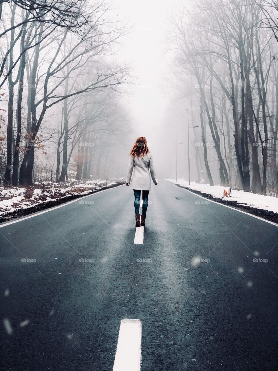 Walking down the frosty roads.