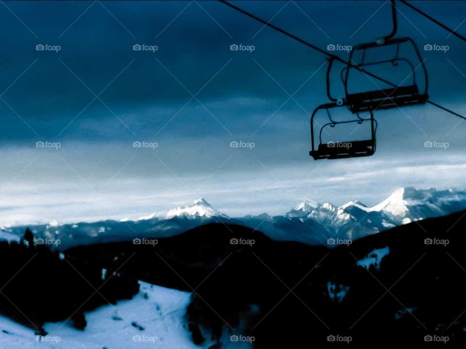 Chair lift and landscape in France