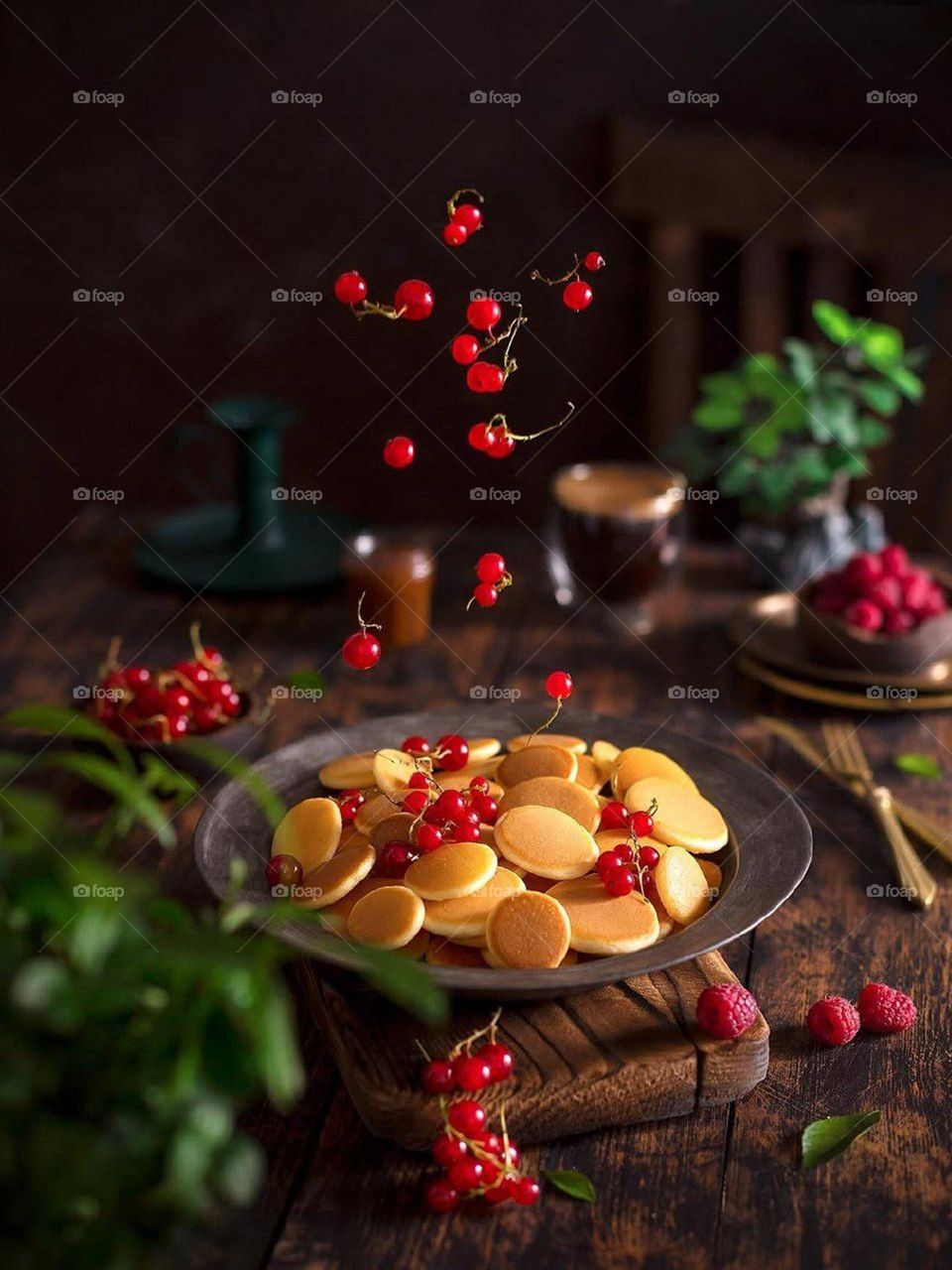 Happiness in a plate of fluffy pancakes topped with fresh berries....