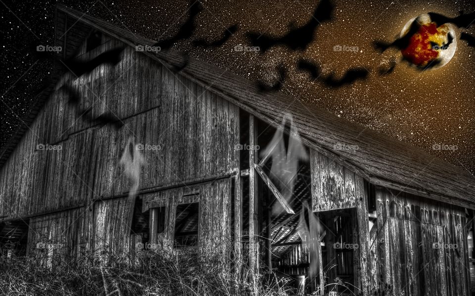 Haunted hut at moonlight