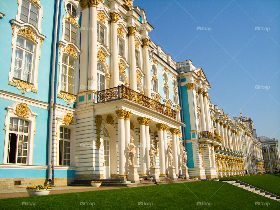 Lavish Palace with columns and gold in St Petersburg Russia