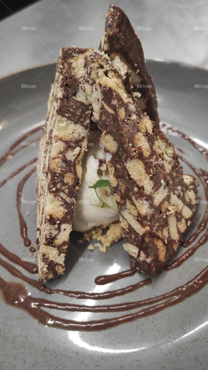 The best dessert ever. Chocolate biscuits and ice cream called mosaiko!!