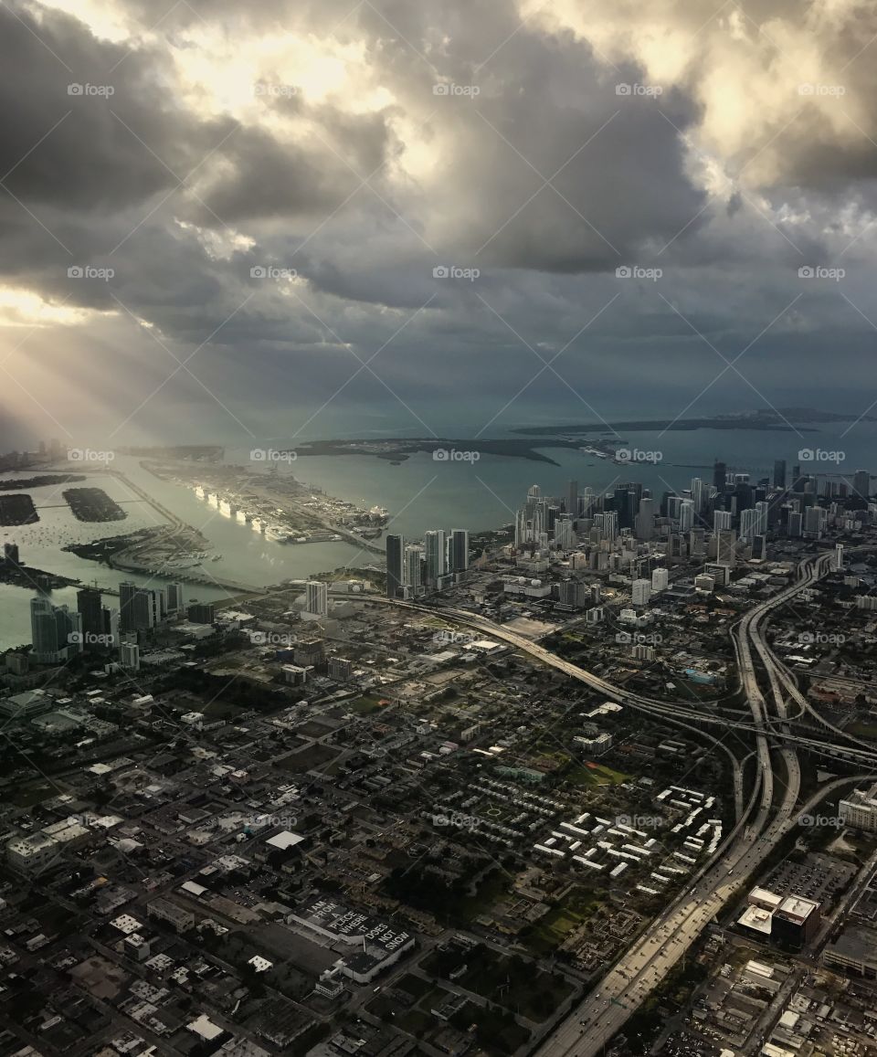Morning sun trying to break through over downtown Miami and Key Biscayne. #Miami #Biscayne 