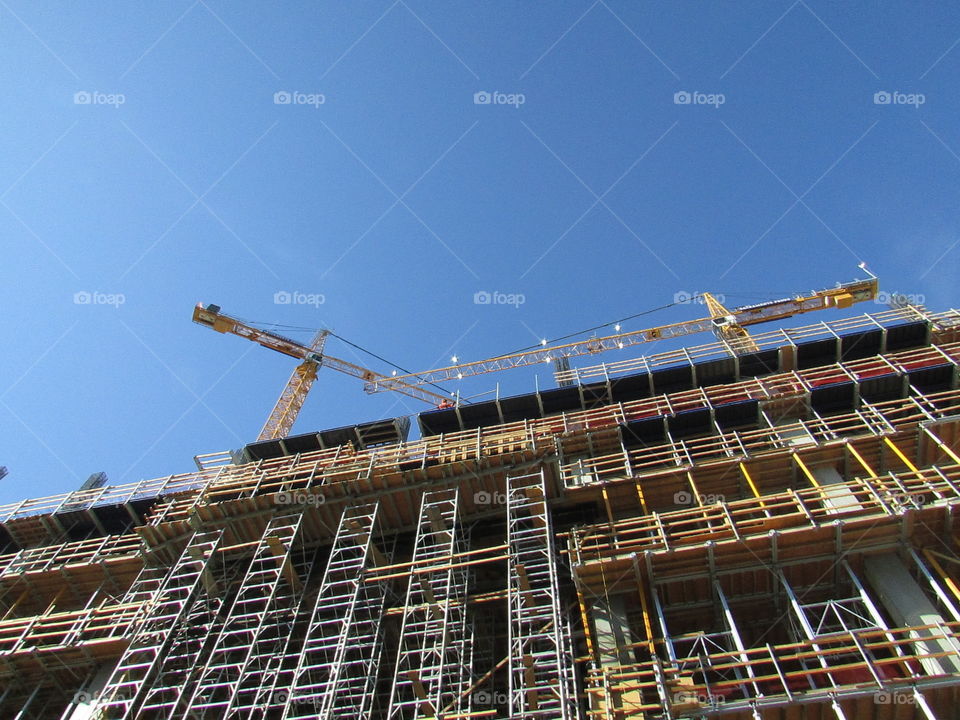 Construction , scaffolding, crane