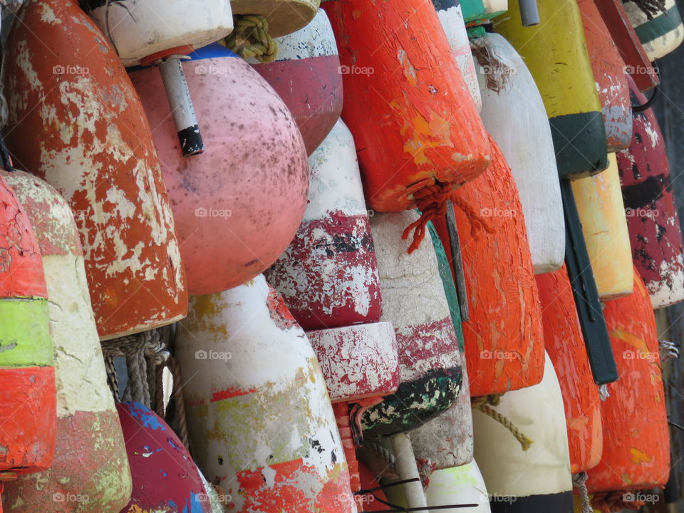 Full frame of colorful buoys