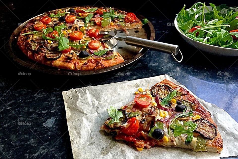 Homemade Mediterranean pizza 