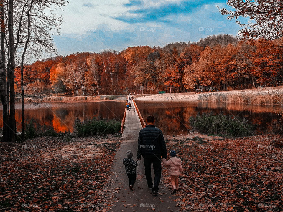 beautiful view of the autumn forest and lake