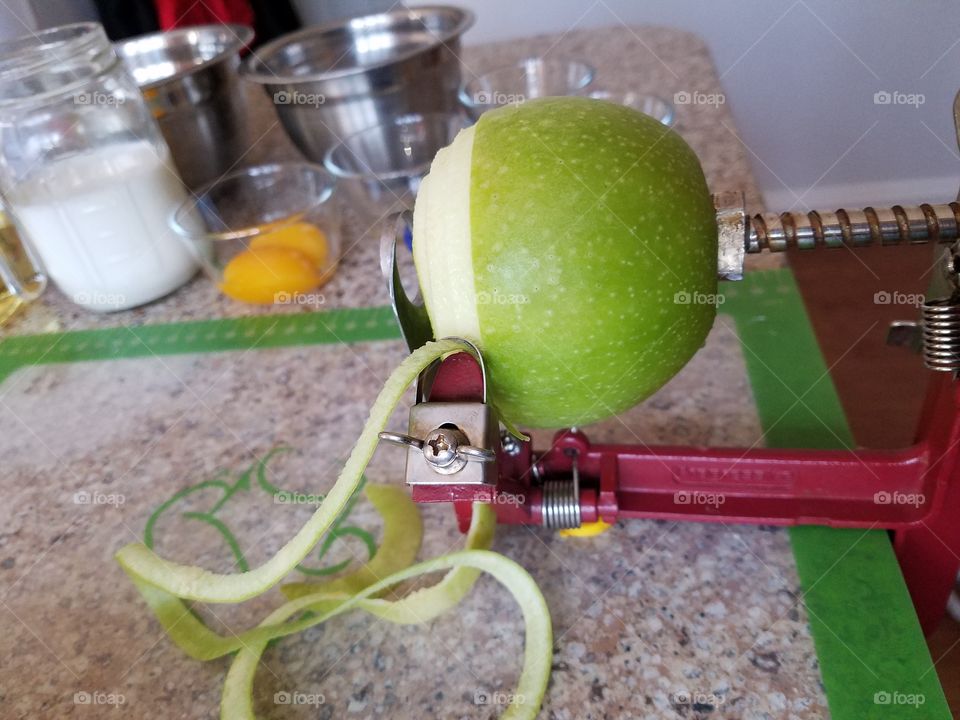 Peeling apples with grandma's tools