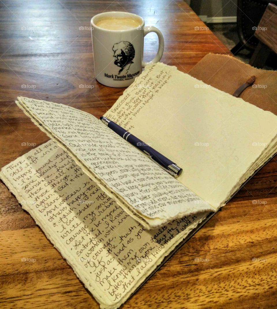 journal and coffee