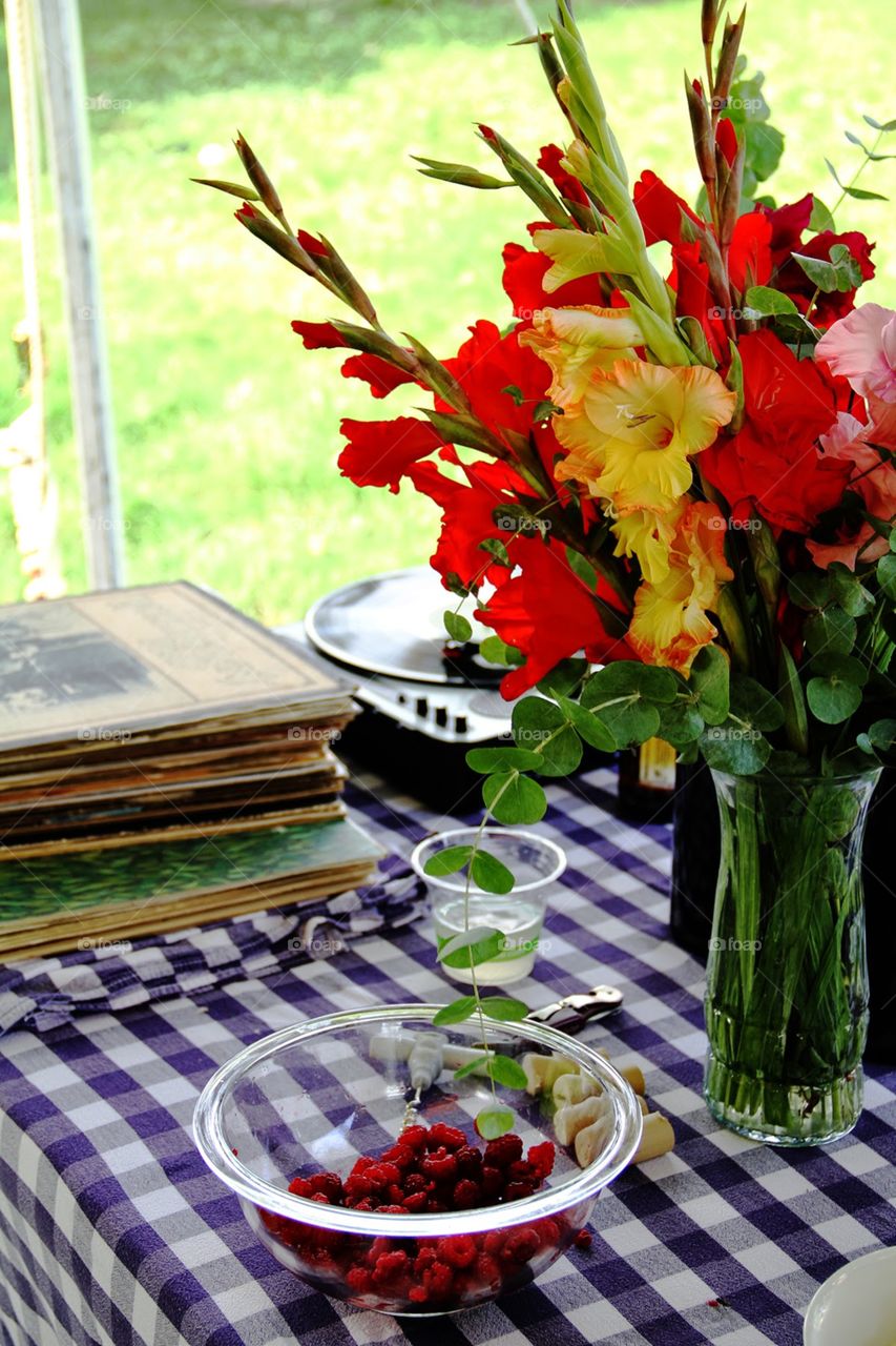 gladiolus . wedding reception table setting 
