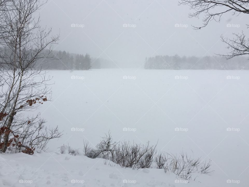 Frozen lake in winter 