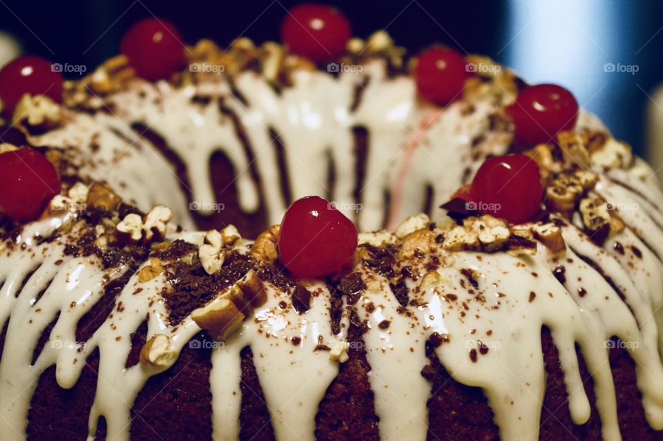 Bundt cake with nuts and cherries 