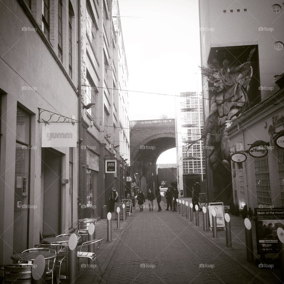 Streets of Birmingham . Waking through the Custard factory in Birmingham, England 