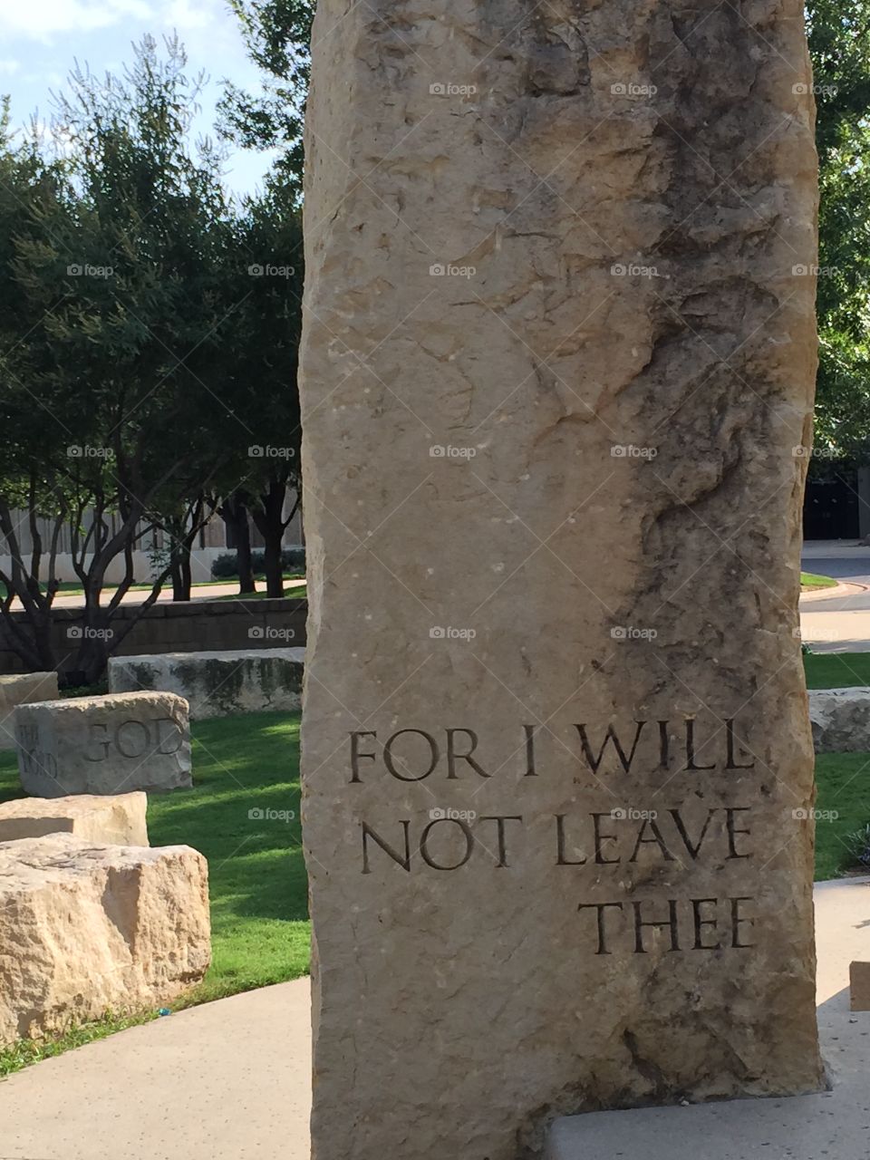 Rendi Hahn. Scripture pillar on the site of Jacob's Dream sculpture at Abilene Christian University in Abilene, Texas. 