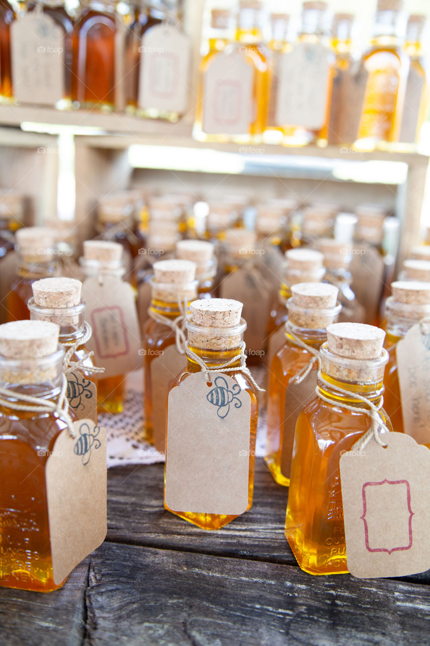 Corked Honey Bottles with Labels Display