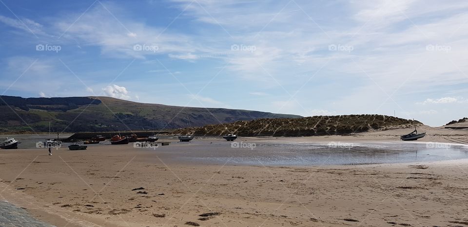 Barmouth in Wales. Blue sky.